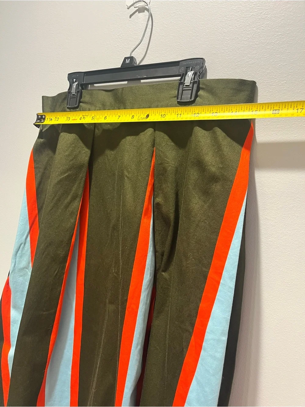 Closet London Striped Box Pleat Bell Midi Skirt Olive Green Orange Mod Size 10